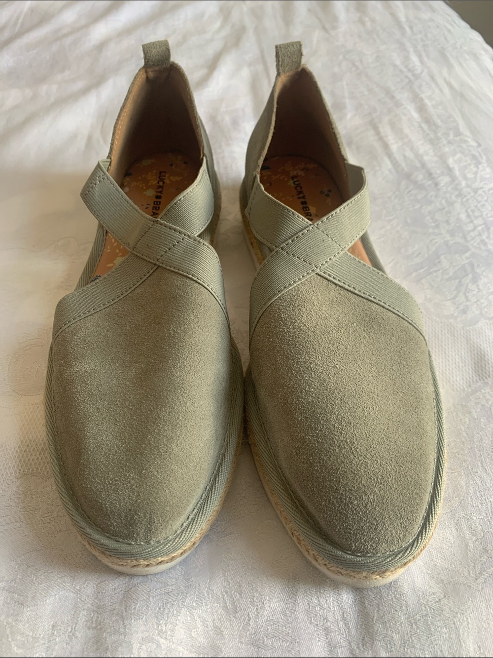 Lucky Brand Olive Green Suede Espadrille Crossover Flats